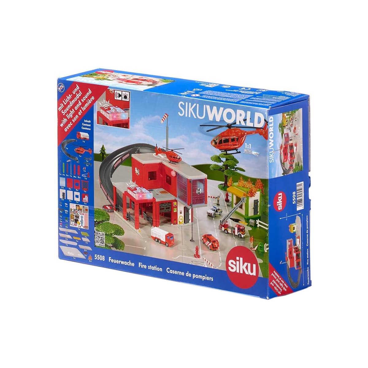 SIKU World Požární stanice herní set s autem a vrtulníkem na baterie Světlo Zvuk