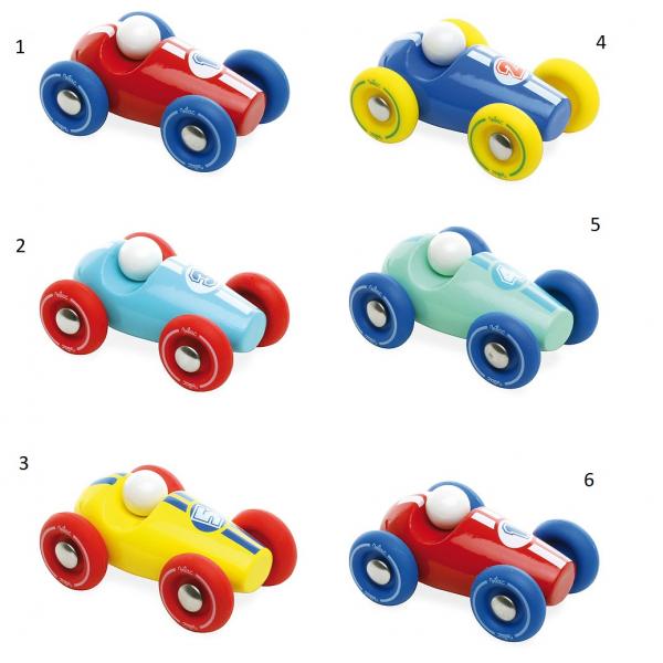 Vilac Dřevěné závodní mini auto 1 ks modré s červenými koly