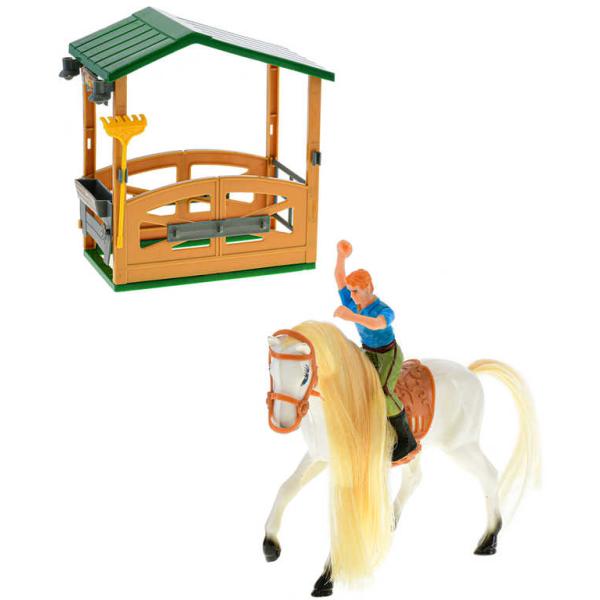Stáj s koněm 14cm a jezdcem herní set v krabici